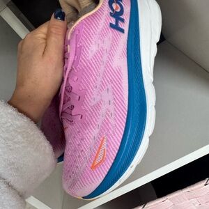 Hoka One One Pink and Blue Athletic Shoes